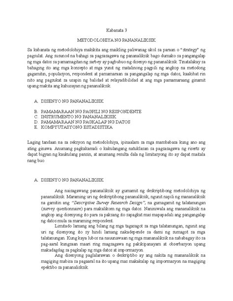 Kabanata 3 Metodolohiya NG Pananaliksik .